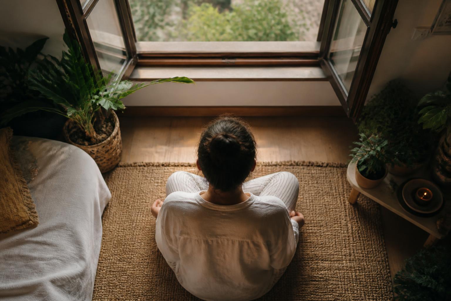 Person sitting quietly in mindful reflection